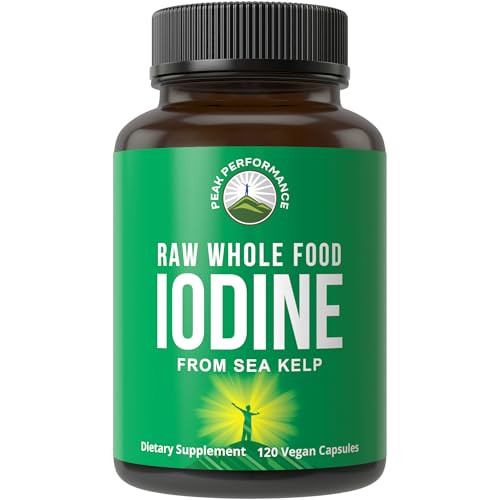Raw Whole Food Iodine Supplement from Organic Kelp (Ascophyllum Nodosum) by Peak Performance. Potassium Iodide Support Tablets. for Metabolism, Energ