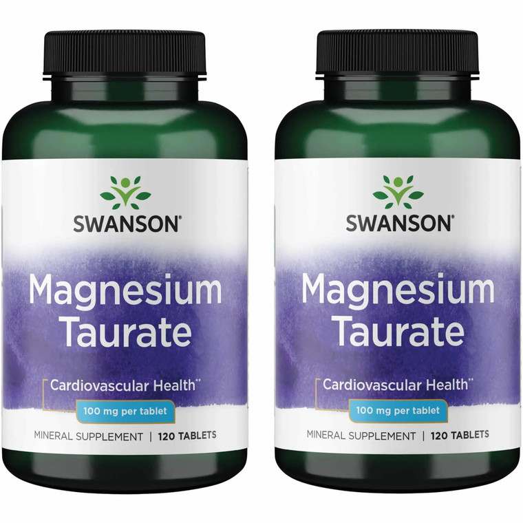 Swanson Magnesium Taurate - Mineral Supplement - Natural Magnesium & Taurine Formula- (120 Tablets, 100mg Each) (2 Pack)