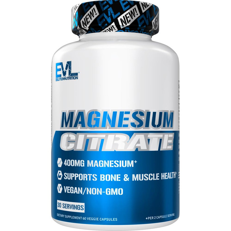 EVL Magnesium Citrate Capsules 400mg - Muscle and Bone Health Supplement with Pure Magnesium Citrate for Muscle Relaxation and Bone Strength - 60 Veg