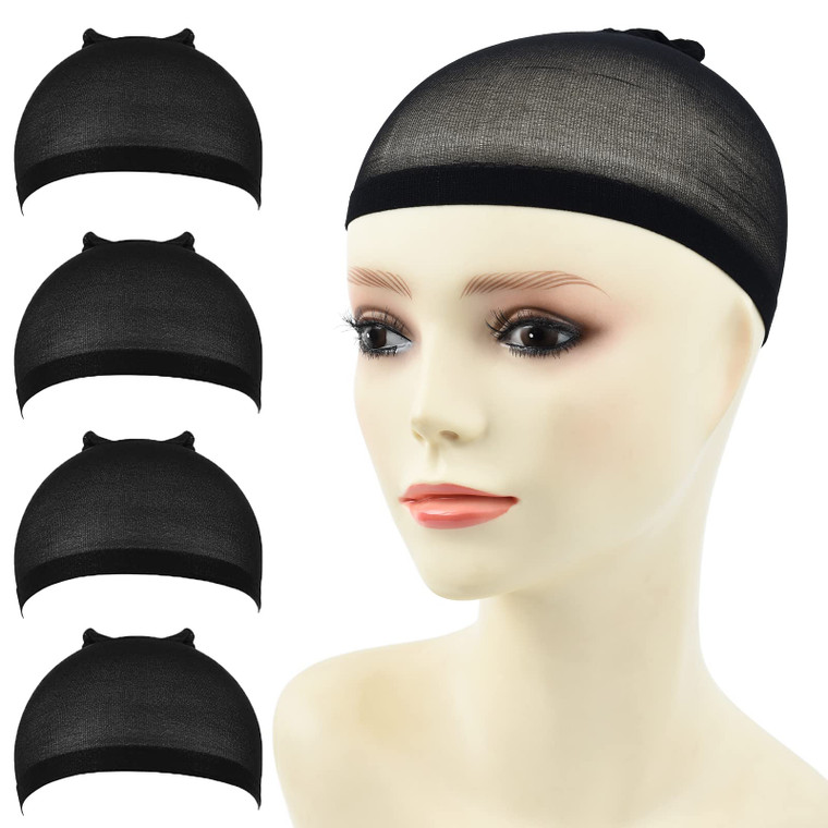 Rose bud 4 Pieces Stocking Wig Caps Stretchy Nylon Wig Caps Black