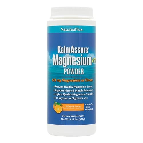 NaturesPlus KalmAssure Magnesium Powder - 1.15 lb - Orange Flavor - Supports Nerve and Muscle Relaxation - Non-GMO, Gluten Free, Vegan - 60 Servings