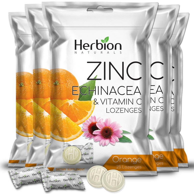 HERBION Naturals Zinc, Echinacea & Vitamin C Lozenges 25 CT, Dietary Supplement for Adults & Children 5+, Promotes Wellness for The Whole Family, 125