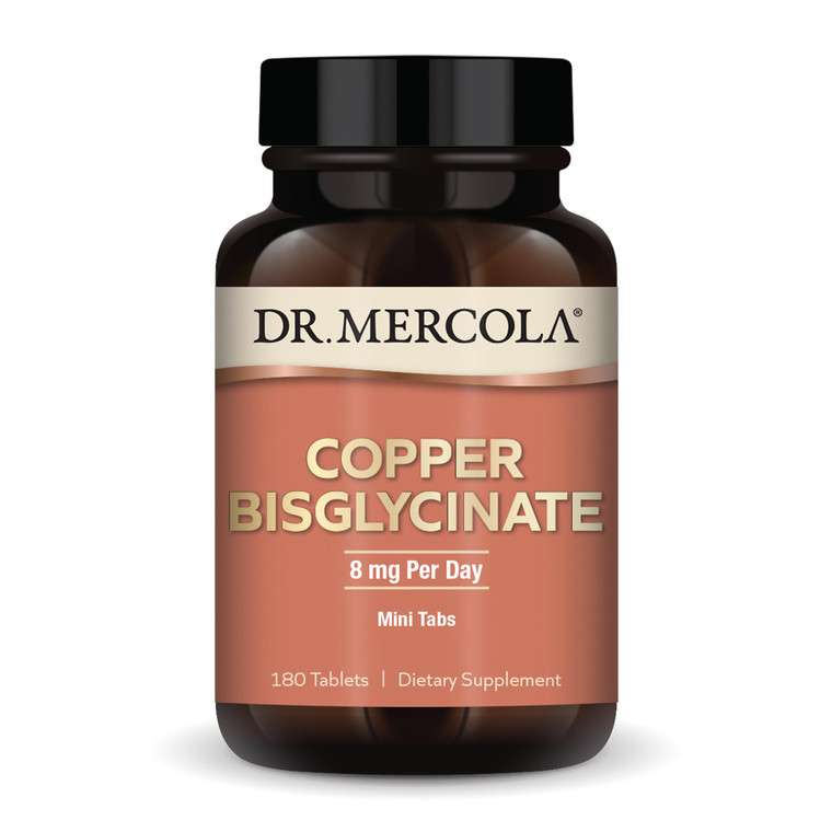 Dr. Mercola Copper Bisglycinate, 90 Servings (180 Tablets), Dietary Supplements, 8 mg Per Day, Mini Tabs, Supports Overall Health, Non GMO