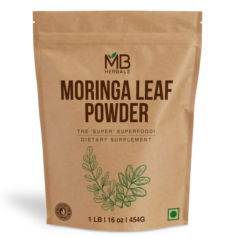 MB Herbals Moringa Leaf Powder 1 lb / 16 oz (454 Gram) | 100% Pure Moringa Powder | Easily Mixes in Drinks & Smoothies | No Preservatives