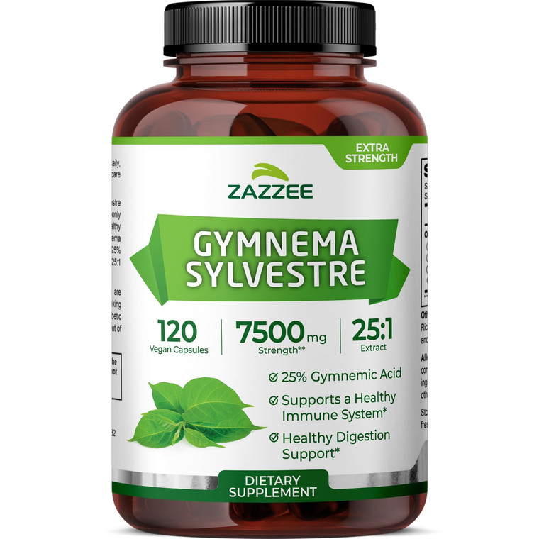 Zazzee Organic Gymnema Sylvestre 25:1 Extract, 7500 mg Strength, 25% Gymnemic Acid, 120 Vegan Capsules, 4 Month Supply, Standardized and Concentrated