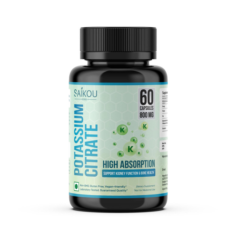 Potassium Citrate 800 mg High Absorption Potassium Supplement - 60 Servings Supports Electrolyte Balance - Pure and Potent