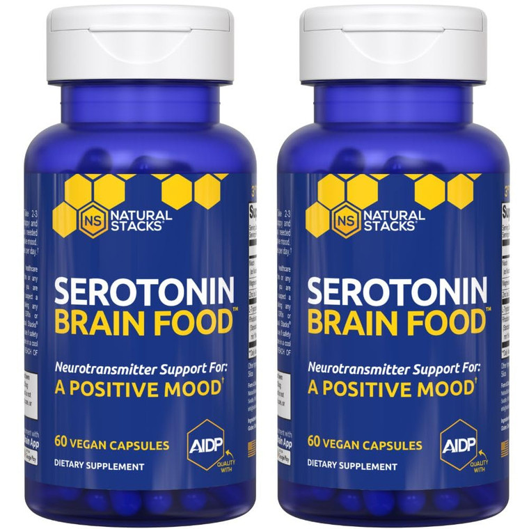 Serotonin Brain Food - 1250mg L-Tryptophan & 400mg Rhodiola Rosea Supplement - Mood Support Supplement for Stress Relief - Neurotransmitter Support w