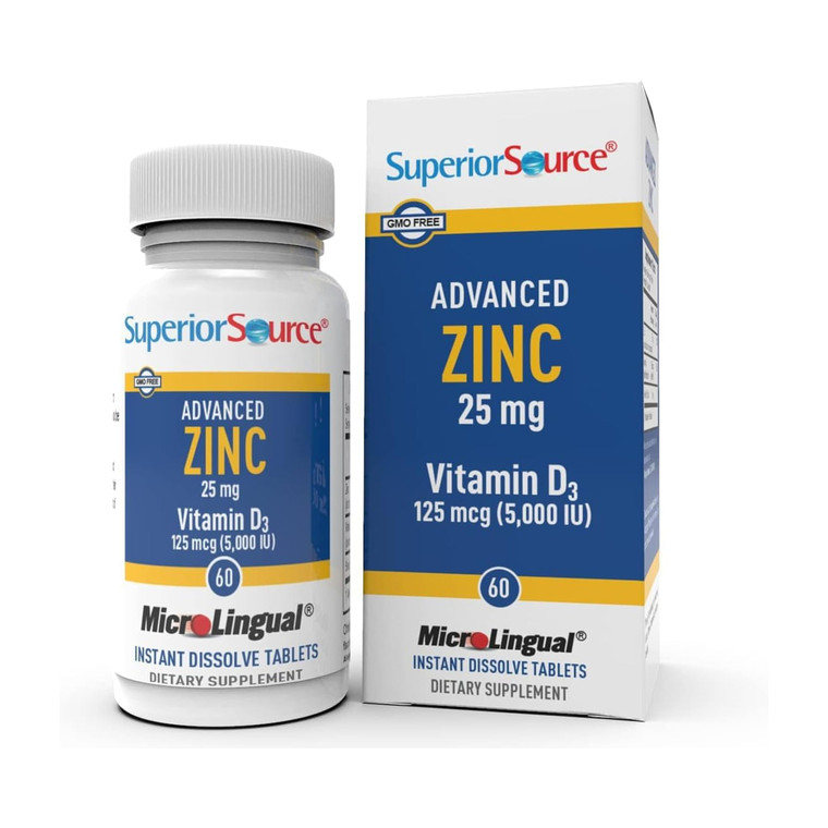 Superior Source Advanced Zinc 25 mg - Includes Vitamin D3 5,000 IU - Premium Immune Support Supplement for Men & Women - Non-GMO & Gluten-Free - 60 M