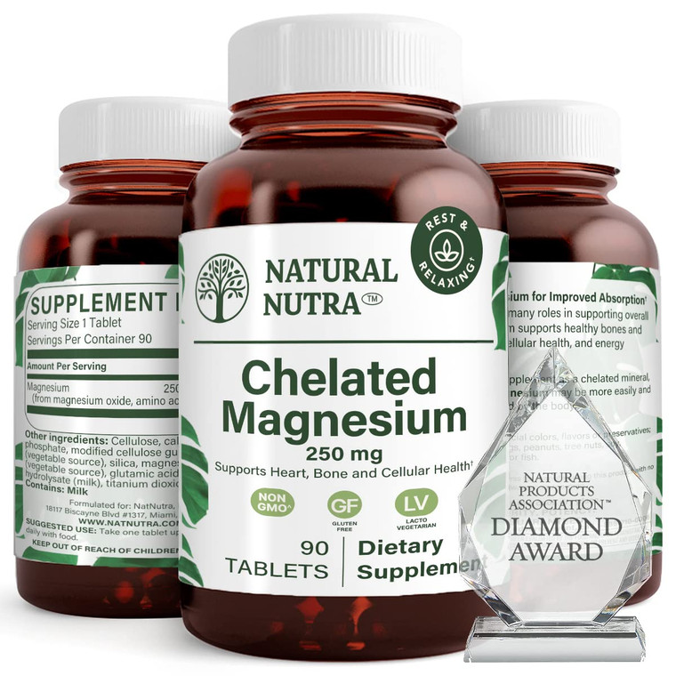 Natural Nutra Chelated Magnesium Oxide 250mg- High Absorption for Strong Bones, Heart Health, Improves Dental Health, Energy Boost, Gluten-Free, Non-
