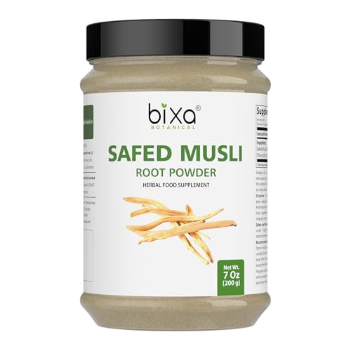 bixa BOTANICAL | Safed Musli Powder | Chlorophytum Borivilianum | Steam Treated Ayurvedic Root | Vegan | Non GMO | Clean Label | Strength and Vitalit