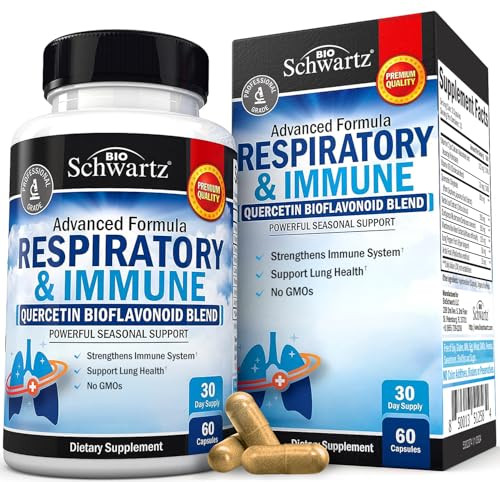 Respiratory & Immune Lung Support Supplement with Quercetin, Vitamin D & Cordyceps, Helps Soothe Respiratory Tissues While Loosening Mucus, Lung Heal