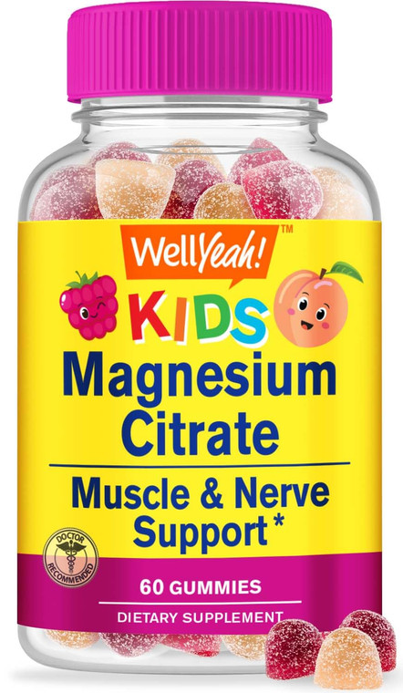 WellYeah Magnesium Citrate Gummies for Kids - Chewable Stress Relief Supplement for Children - Natural Calm, Mood Support, Non-GMO, Gluten Free - Nat