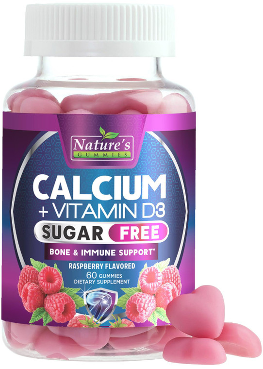 Calcium Supplement Gummies - Sugar Free Calcium Gummy with 400 IU Vitamin D3 for Best Absorption - Supports Immune Health, Bones & Teeth - Nature's C