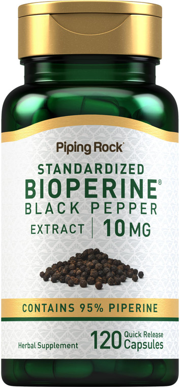 Piping Rock Bioperine Supplement 10mg | 120 Capsules | Black Pepper Extract | 95% Piperine | Gluten Free, Non-GMO