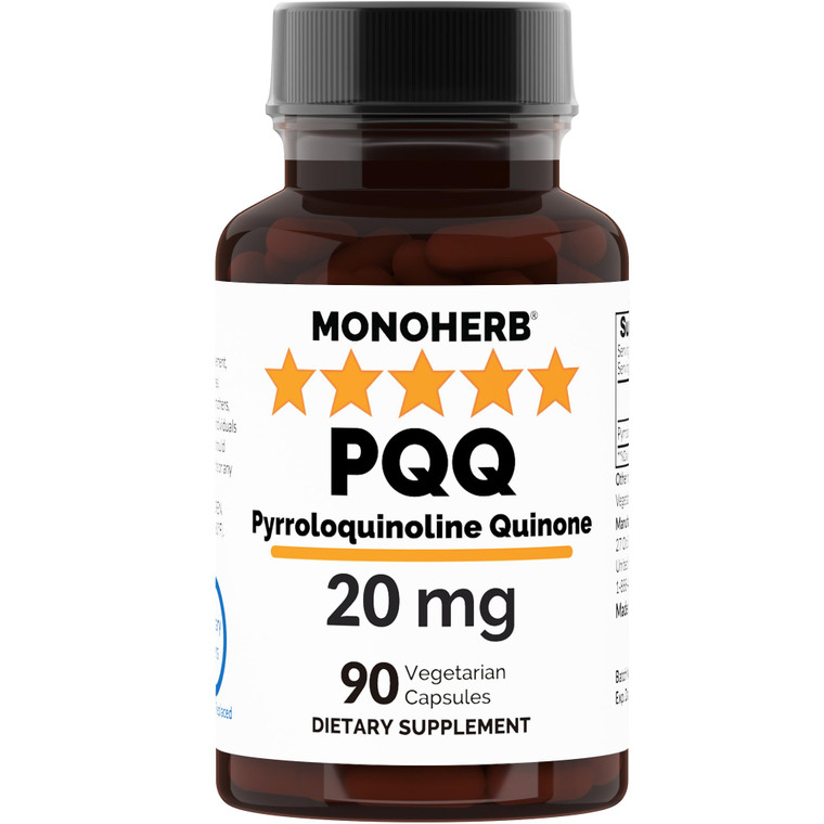 MONOHERB PQQ 20 milligrams - PQQ Supplement, Pyrroloquinoline Quinone, 90 Capsules