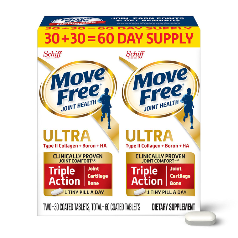 Move Free Ultra Triple Action Joint Support Supplement - Type II Collagen Boron & Hyaluronic Acid - Supports Joint Comfort, Cartiliage & Bones in 1 T