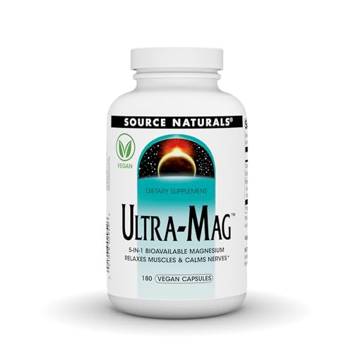 Source Naturals Ultra-Mag, Vegan Dietary Supplement, 5-in1 Bioavailable Magnesium, Relaxes Muscles & Calms Nerves*, Vegan Capsules (180)