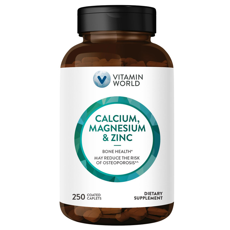 Vitamin World Calcium Magnesium Zinc"Promotes Bone Health 250 Coated caplets