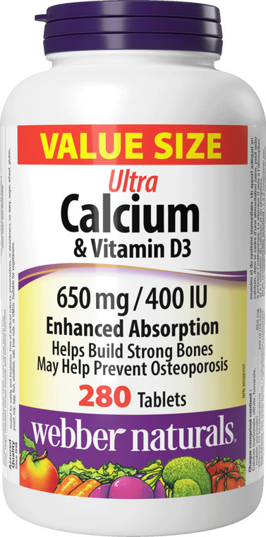 Webber Naturals Ultra Calcium with Vitamin D3, Enhanced Absorption, 280 Tablets