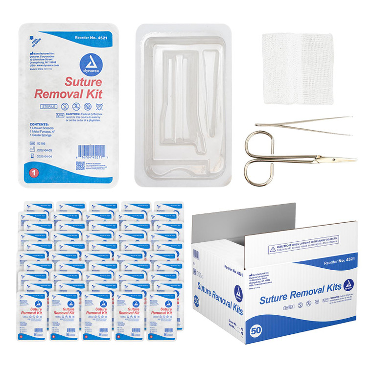Dynarex Suture Removal Kits, Sterile, Acts as a Staple and Suture Extractor for a Near Painless Experience, Includes Littauer Scissors, Gauze Sponge,
