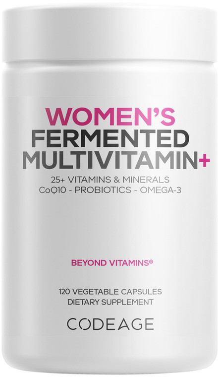 Codeage Womens Daily Multivitamin, 25+ Vitamins & Minerals, Fermented, Organic Whole Foods, Probiotics Supplement - Vitamin A, B, C, D, E & K, Omega