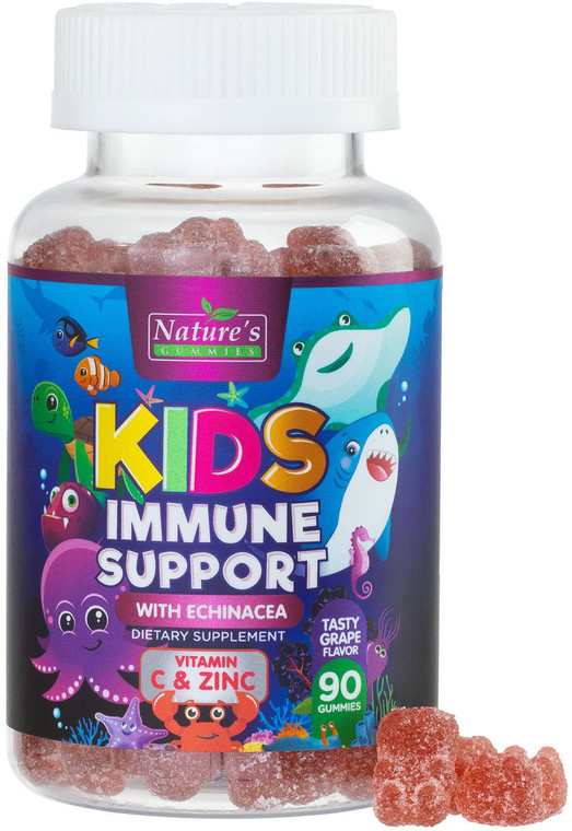 Kids Immune Support Supplement Gummies - Daily Childrens Vitamins C, Zinc & Echinacea - Gummy for Kids Immune Support, Ages 4 and Up, Natural Berry F