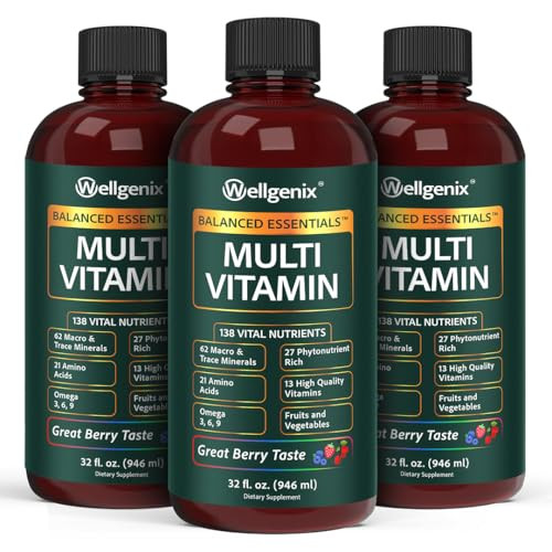 Wellgenix Balanced Essentials Liquid Multivitamin Dietary Supplement with Vitamins and Minerals  Berry Flavor  32 fl oz (Pack of 3)