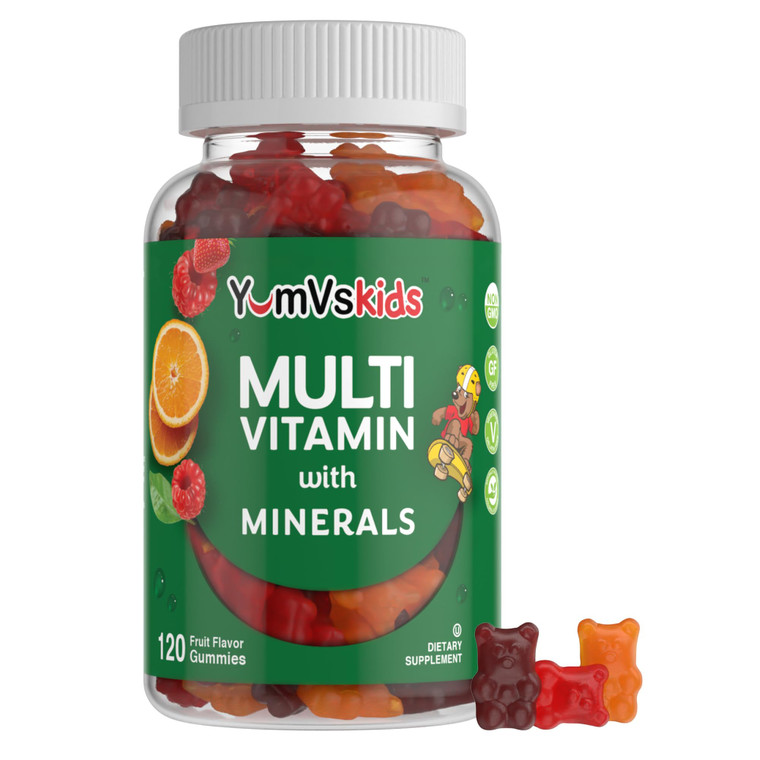 YumVs Kids Multivitamin Gummies - Fruit Flavored Chewable Children's Multivitamin - Kids Vitamins Multivitamin Gummy with 12 Minerals & Vitamins A C