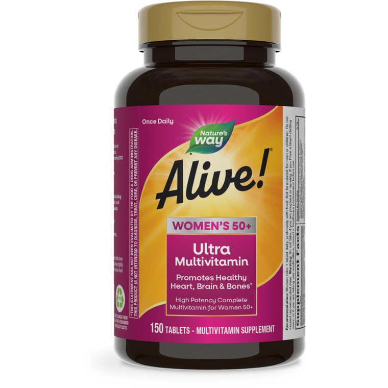 Natures Way Alive! Vitamins for Women 50 Plus, Complete Multivitamin, High Potency Formula, with Methylated B12, Gluten-Free, 150 Tablets