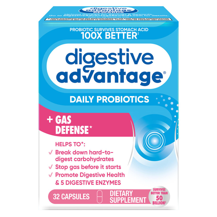 Digestive Enzyme and Probiotic Capsule- Digestive Advantage 32 Capsules, Survives 100x Better than regular 50 billion CFU, Breaks down food, helps pr