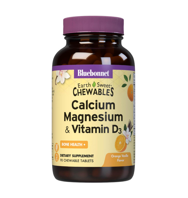 Bluebonnet Nutrition Calcium Magnesium Plus Vitamin D3 Earthsweet, Bone Health & Muscle Relaxation, Soy-Free, Gluten-Free, Kosher, Dairy-Free,90 Oran