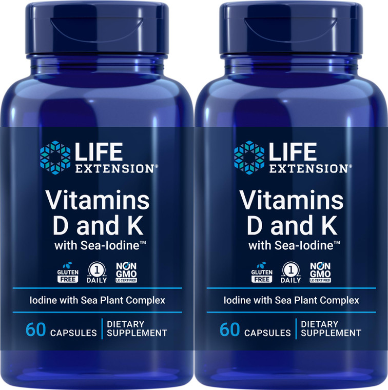 Life Extension Vitamins D and K with Sea-Iodine 60 Capsules (2pack)