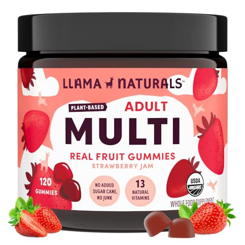 Llama Naturals Multivitamin for Women & Men, Vegan, Organic Gummies with Vitamin D, C & K, Adults Real Fruit Gummy Vitamins, Chewable Multivitamin Su