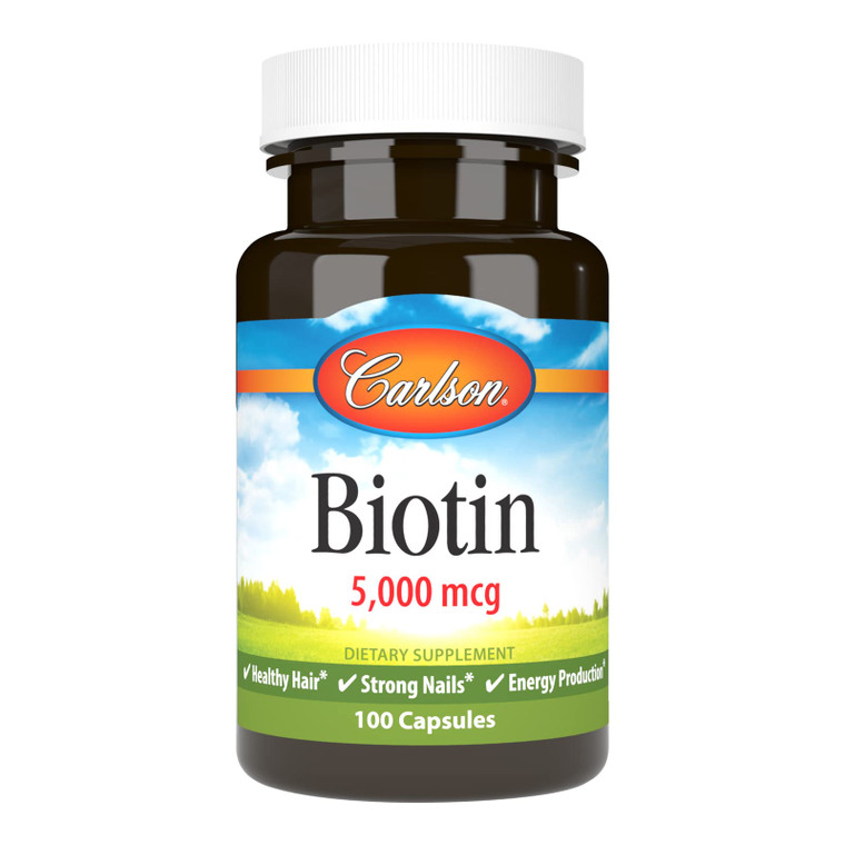 Carlson - Biotin, 5000 mcg, Healthy Hair, Strong Nails & Energy Production, 100 Capsules