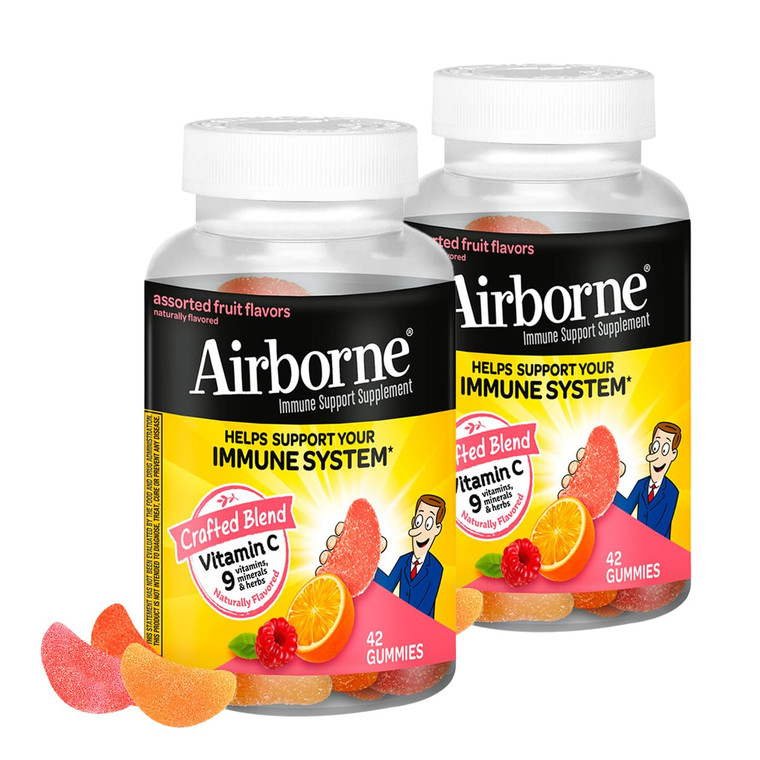 Airborne 750mg Vitamin C Immune Support Supplement Gummies for Adults, Assorted Fruit Flavor, Gluten Free Crafted Blend with Powerful Antioxidants Vi