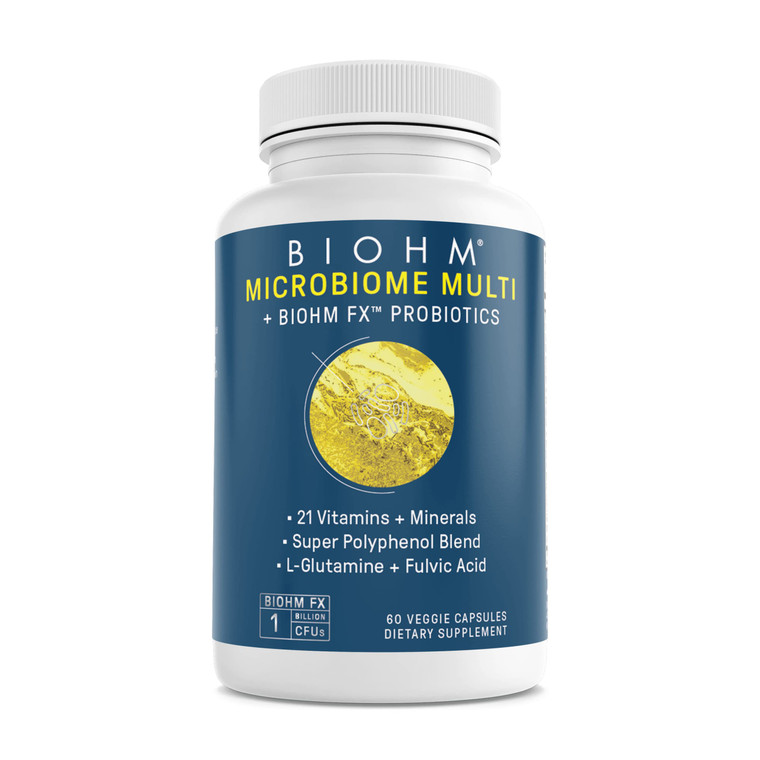 BIOHM Multivitamin for Women & Men, Microbiome Multi with Probiotics (60 Capsules, 30 Servings) 21 Vitamins & Minerals, Green Tea, Glutamine & Antiox