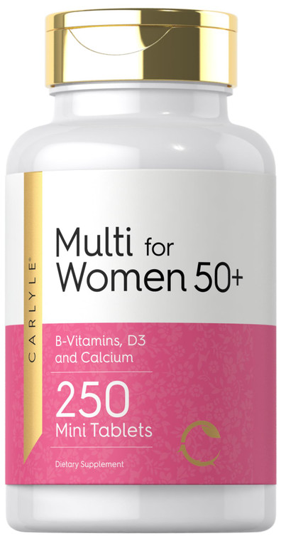 Carlyle Multivitamin for Women 50 Plus | 250 Mini Tablets | Iron Free Supplement | Vitamins A, B12, C, D3, Folate (as Folic Acid) and Calcium | Non-G