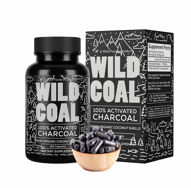 Wild Foods Activated Charcoal Capsules | 100% Organic Coconut Shells Active Tablets for Bloating | Lab Tested & Non-GMO Detox Pills | Made in USA (12