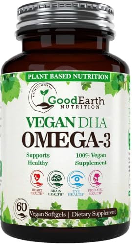 Algal Oil - Vegan DHA Omega 3 Fish Oil Supplements - Brain Booster,Supplement & Prenatal Vitamin -Provides Healthy Heart & Immune Support - Burpless