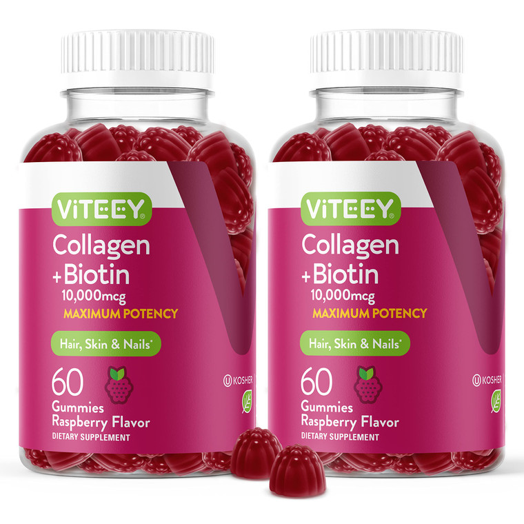Viteey Collagen Gummies with Biotin Gummies for Hair Skin and Nails Vitamins - Biotin and Collagen Supplements for Women & Men - Gluten-Free  120 Co