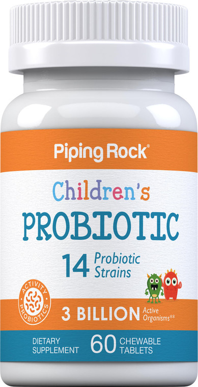 Piping Rock Children's Probiotic Chewable Tablets 14 Strains | 3 Billion CFU | 60 Count | Supplement Blend for Kids | Berry Flavor | Vegetarian, Non-