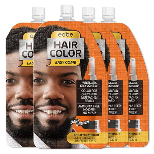Edbe Hair Color Easy Comb Dark Brown (2 Pack) - Grey Hair Mustache and Beard Coloring for Men with One Application Kit