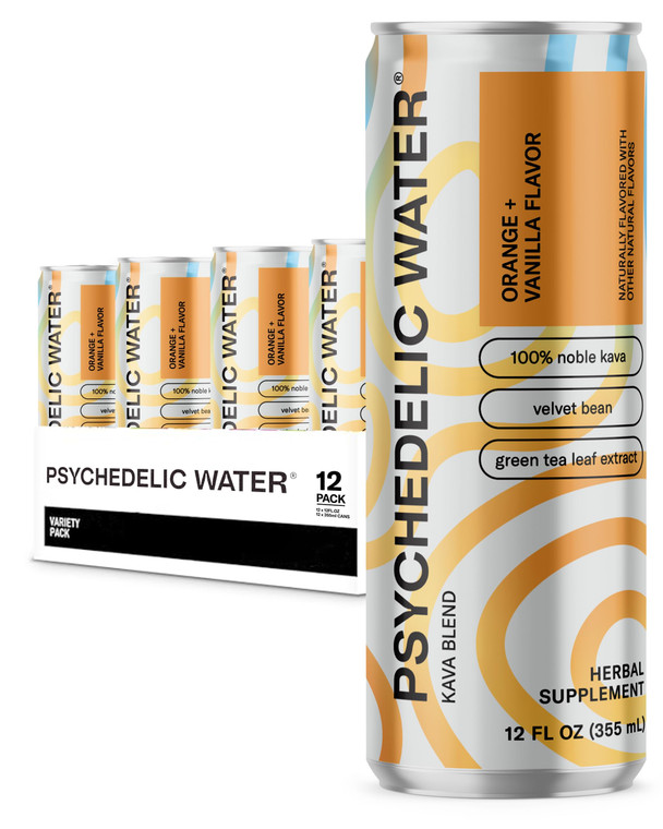 Relaxation Drink - Kava Energy Drink - 12 Fl Oz (12 Cans), Gluten Free, Vegan - Orange + Vanilla - Mucuna Pruriens - Stevia - Gluten Free - Low Calor