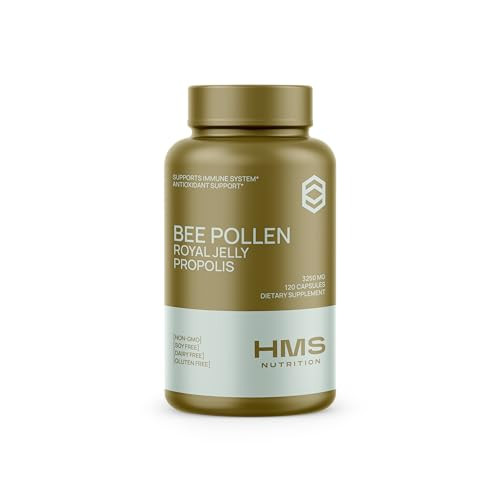 HMS Nutrition Bee Pollen 3,250 mg  120 Vegetarian Capsules | Bee Pollen + Propolis & Royal Jelly Blend | High Potency Daily Immune & Wellness Suppor