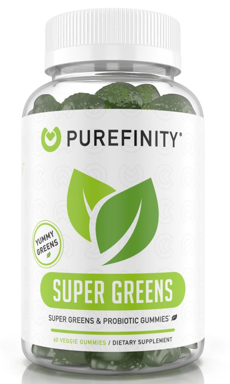 PUREFINITY Daily Super Greens Gummies with Spirulina, Spinach, Broccoli, Beet Root, Acai, and Other Vegetables, All-in-One Veggie Supplement  Non-GM