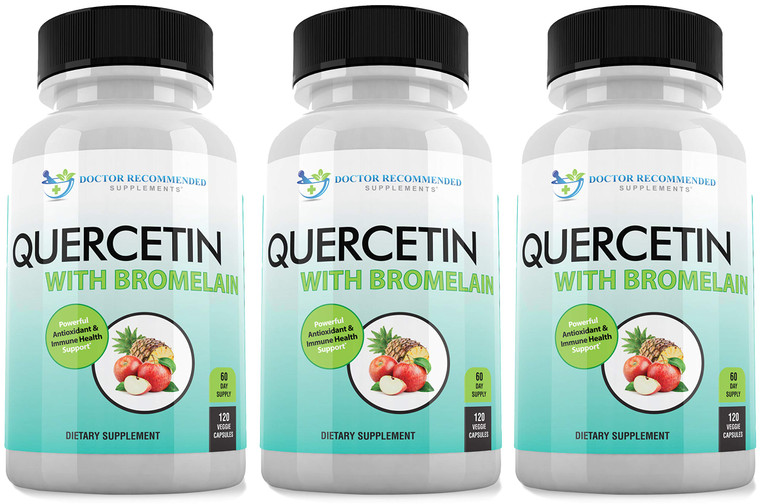 Quercetin 800mg w/Bromelain 165mg Per Serving- 120 Veggie Capsules-Full 60 Day Supply, Vitamin Supplement, Bioflavonoids, Gluten Free, Non-GMO (Pack