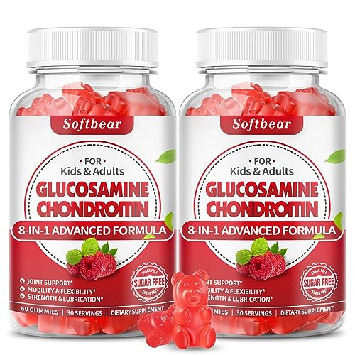softbear Glucosamine Chondroitin Gummies Sugar Free, Extra Strength Glucosamine Chondroitin Supplement for Natural Joint Support, Raspberry Flavored