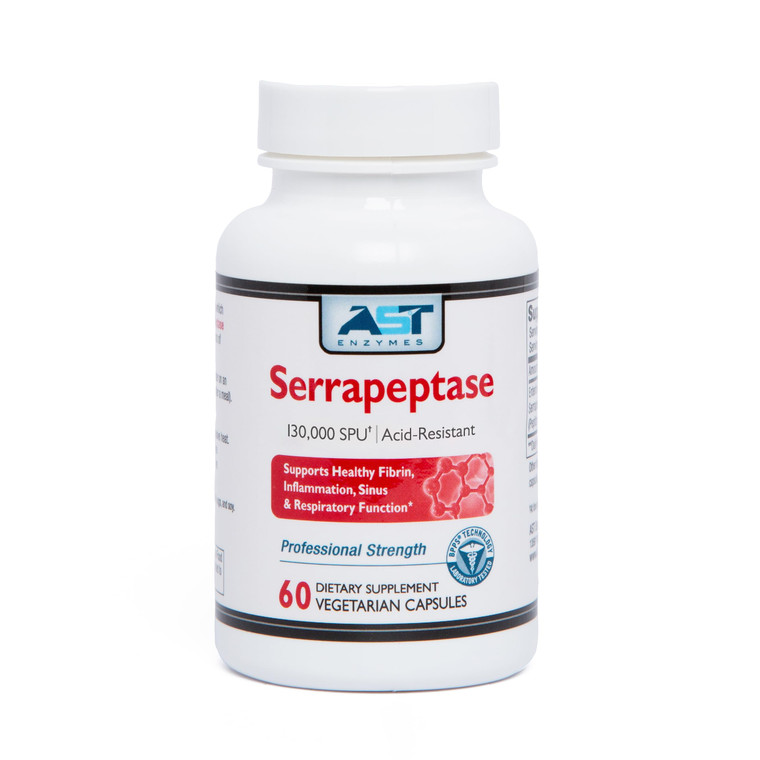 AST Enzymes Serrapeptase 130,000 SPU  60 Vegetarian Capsules  Premium Natural Systemic Enzymes Acid-Resistant Serrapeptase