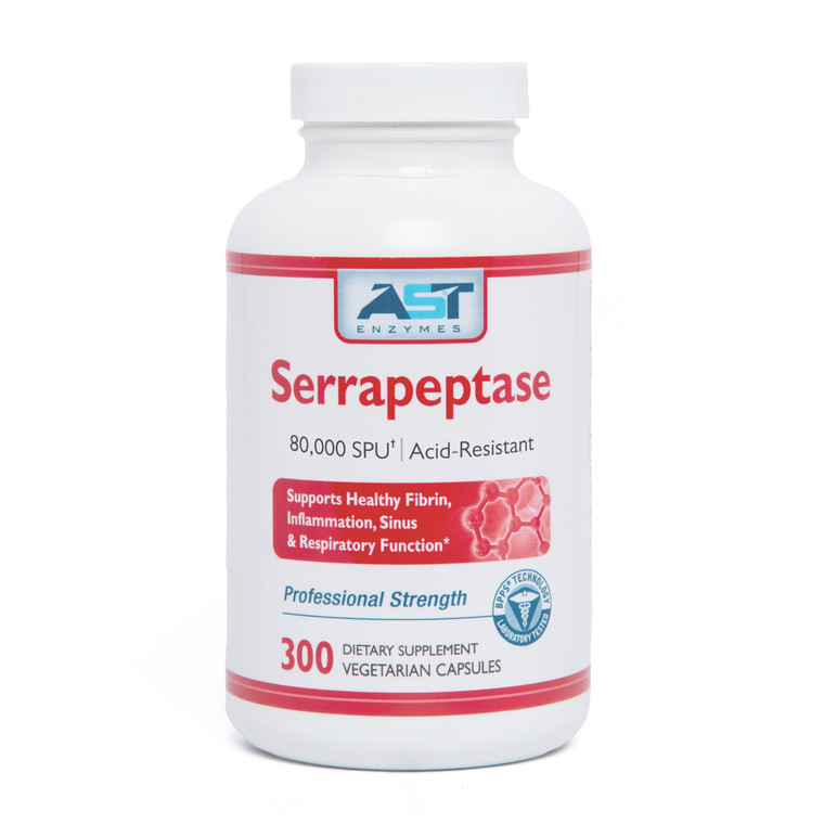 AST Enzymes Serrapeptase 80,000 SPU  300 Vegetarian Capsules - Premium Natural Systemic Enzymes  Acid-Resistant Serrapeptase