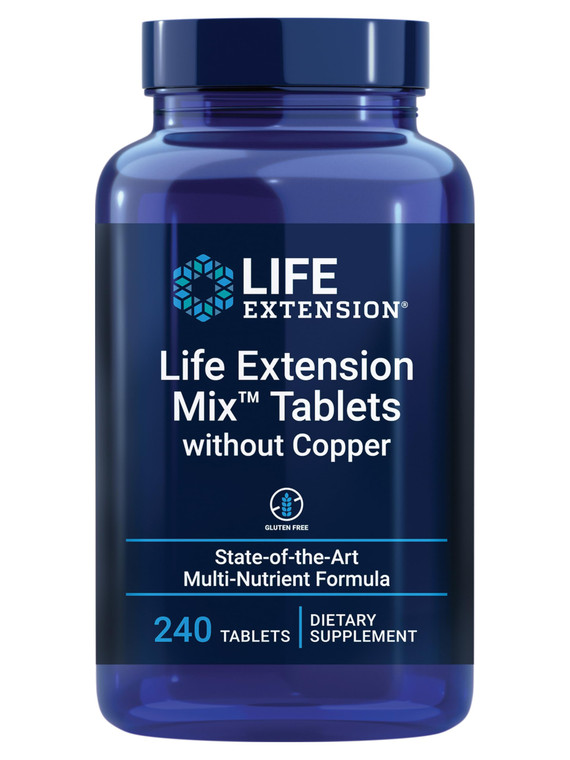 Life Extension Mix Tablets Without Copper, high Potency, Advanced Vitamin, Mineral, Fruit & Vegetable Formula, Vitamin B, C, D, E, for Whole-Body He